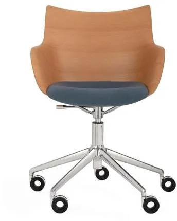 Kartell Q/Wood Kontorsstol Krom/Ljust trä med blå klädsel